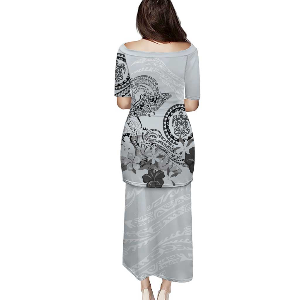 Polynesian Manta Ray Puletasi Gray Floral Turtle Tattoo - Polynesian Pride