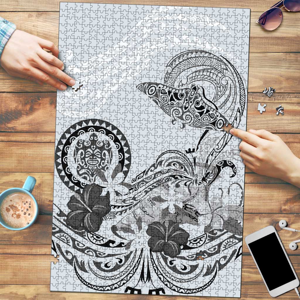 Polynesian Manta Ray Puzzle Gray Floral Turtle Tattoo LT9 Gray - Polynesian Pride