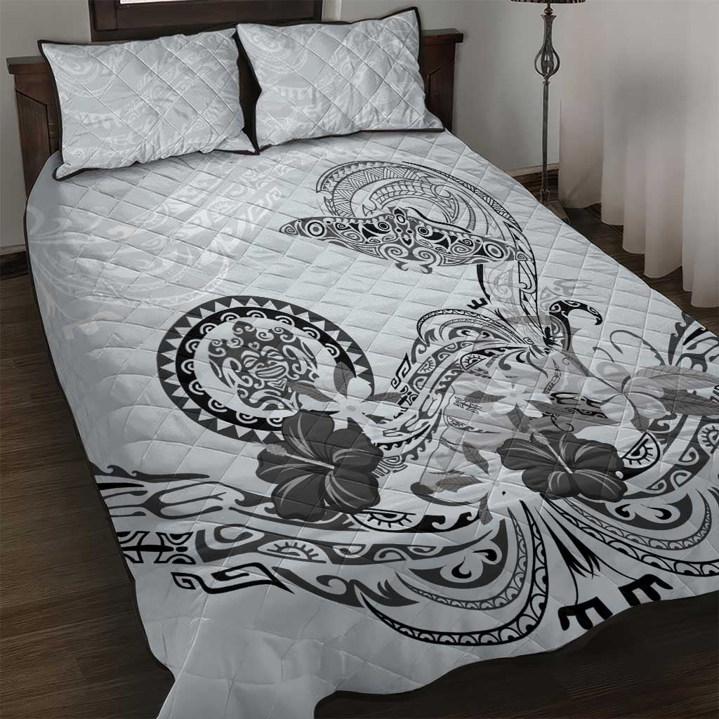 Polynesian Manta Ray Quilt Bed Set Gray Floral Turtle Tattoo LT9 Gray - Polynesian Pride