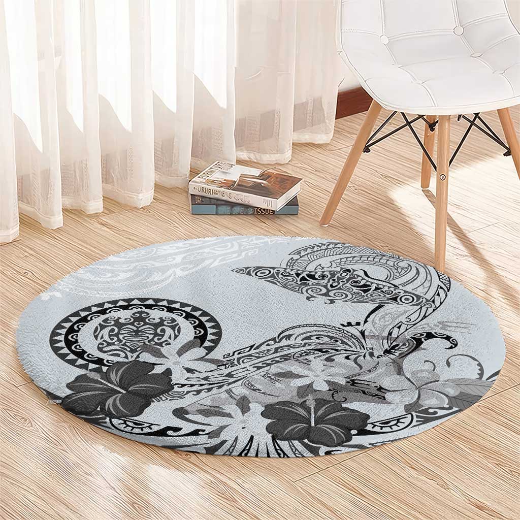 Polynesian Manta Ray Round Carpet Gray Floral Turtle Tattoo - Polynesian Pride