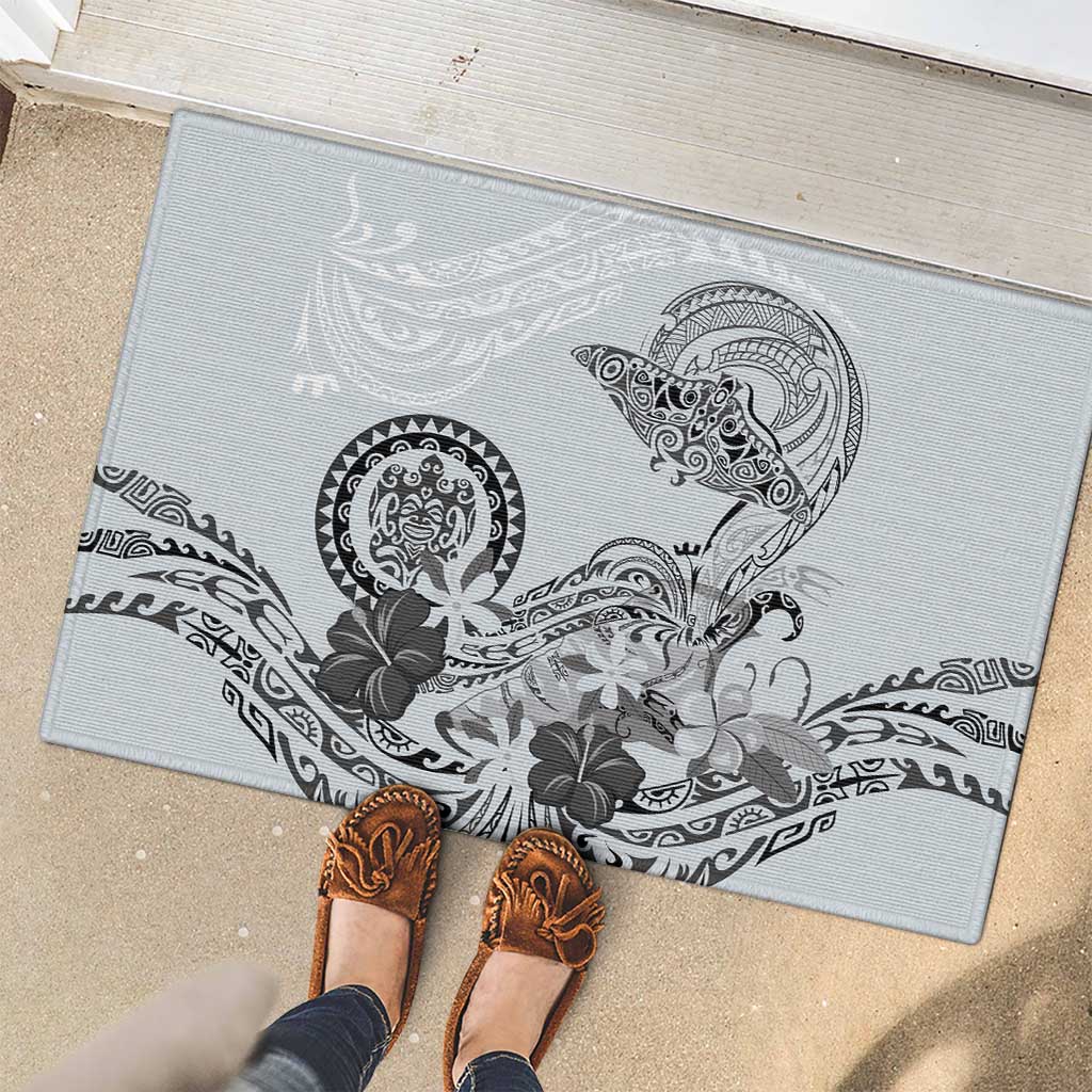 Polynesian Manta Ray Rubber Doormat Gray Floral Turtle Tattoo - Polynesian Pride