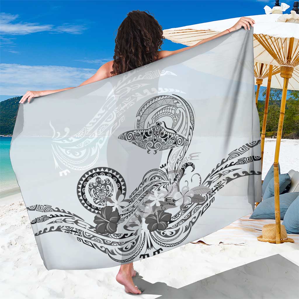 Polynesian Manta Ray Sarong Gray Floral Turtle Tattoo LT9 One Size 44 x 66 inches Gray - Polynesian Pride
