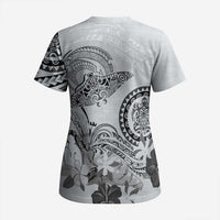 Polynesian Manta Ray Scrub Top Gray Floral Turtle Tattoo - Polynesian Pride