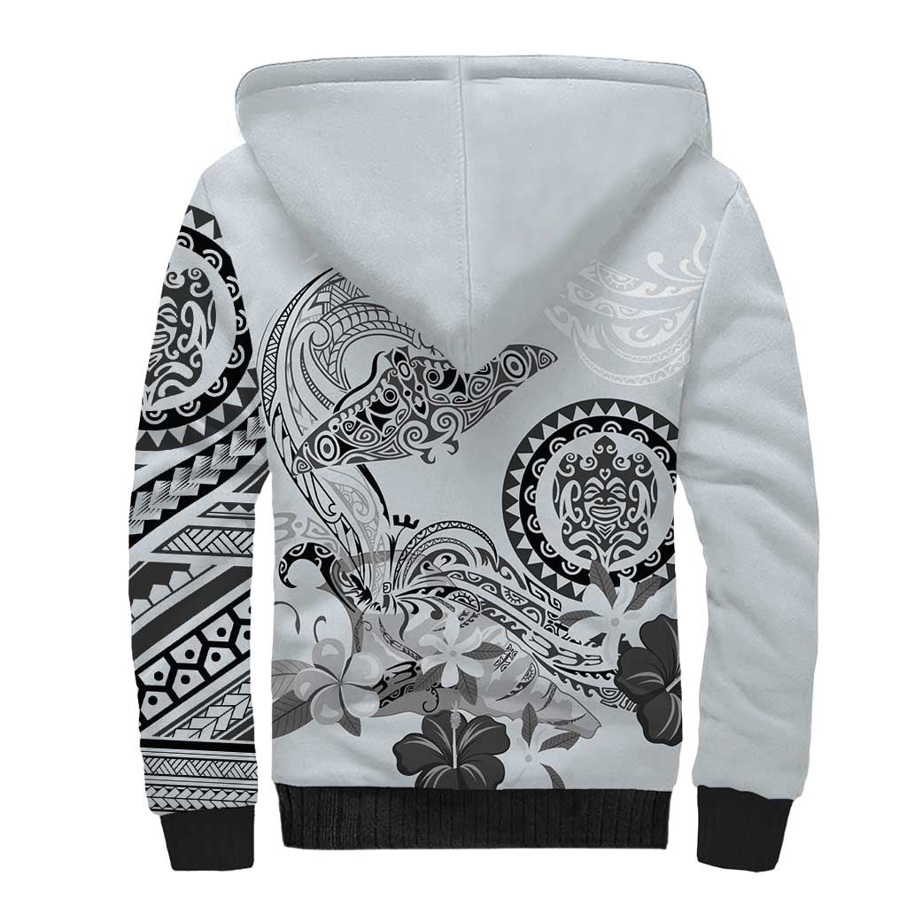 Polynesian Manta Ray Sherpa Hoodie Gray Floral Turtle Tattoo - Polynesian Pride