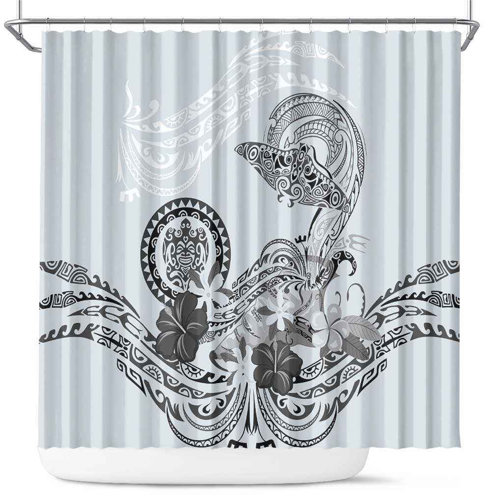 Polynesian Manta Ray Shower Curtain Gray Floral Turtle Tattoo LT9 Gray - Polynesian Pride
