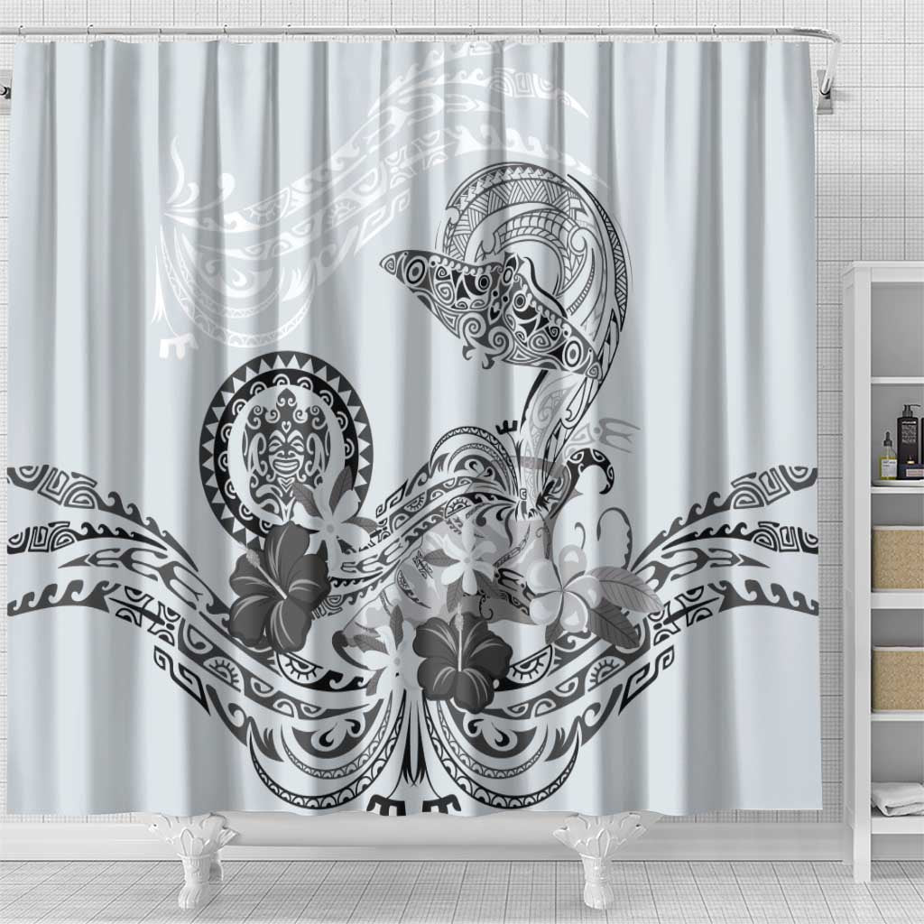 Polynesian Manta Ray Shower Curtain Gray Floral Turtle Tattoo - Polynesian Pride