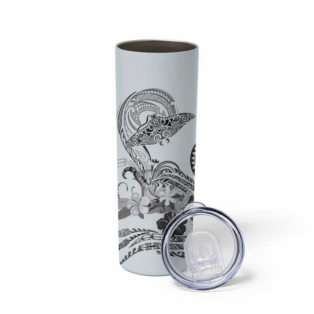 Polynesian Manta Ray Skinny Tumbler Gray Floral Turtle Tattoo - Polynesian Pride