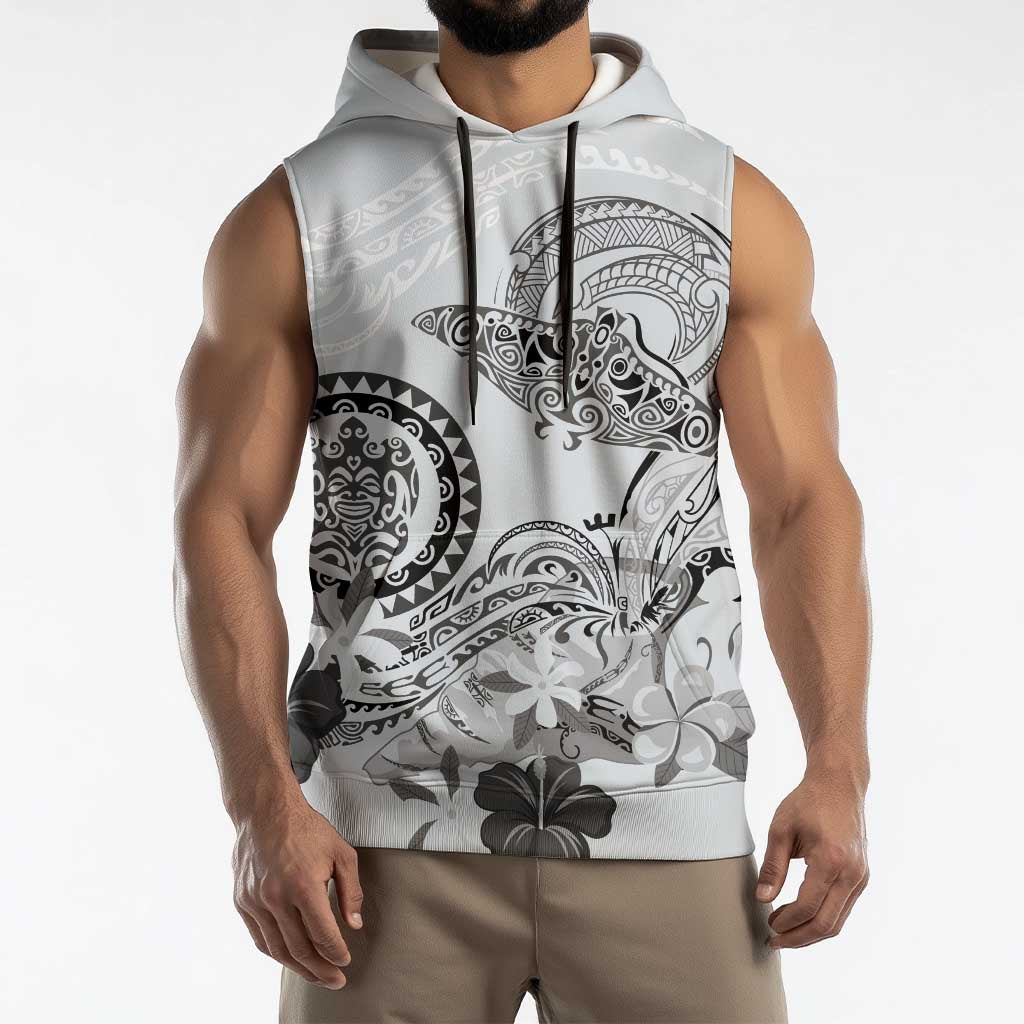 Polynesian Manta Ray Sleeveless Hoodie Gray Floral Turtle Tattoo - Polynesian Pride