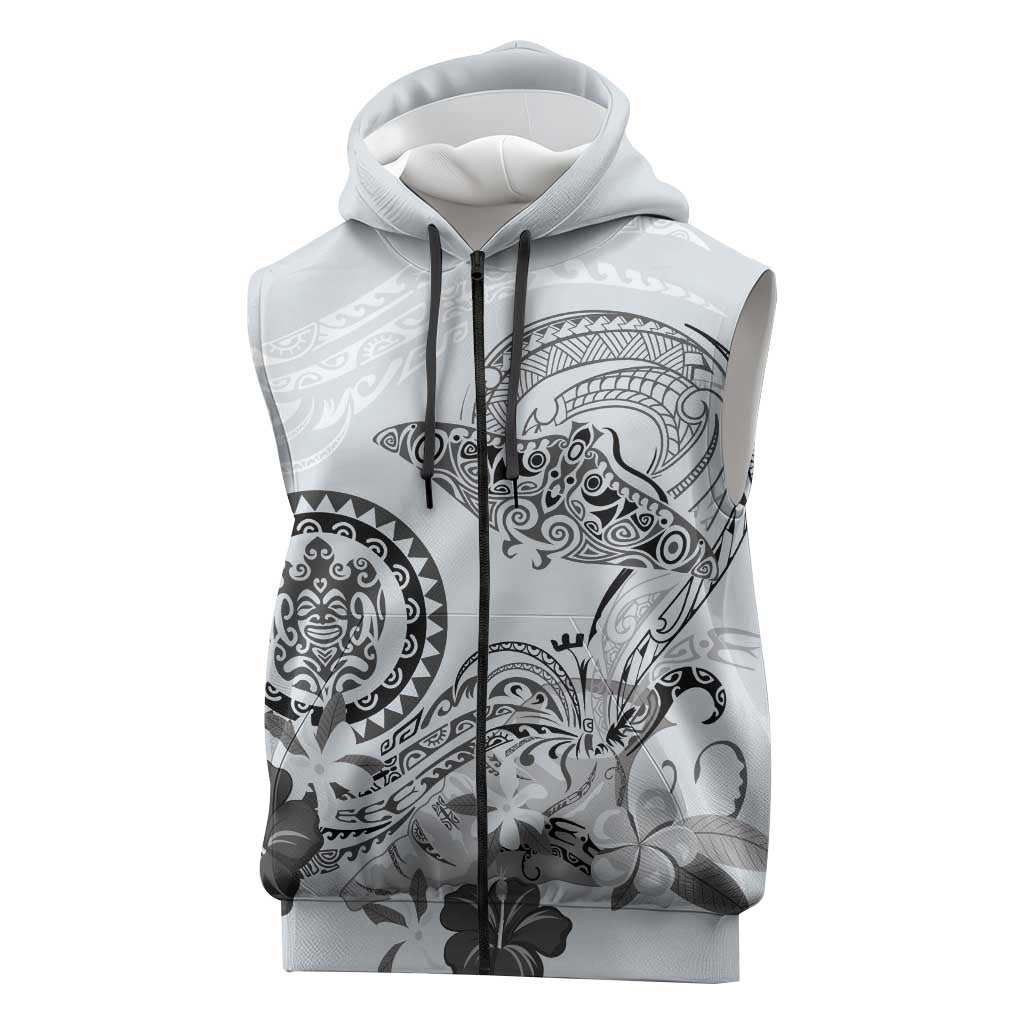 Polynesian Manta Ray Sleeveless Zip Hoodie Gray Floral Turtle Tattoo LT9 Gray - Polynesian Pride
