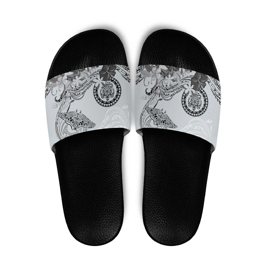 Polynesian Manta Ray Slide Sandals Gray Floral Turtle Tattoo - Polynesian Pride
