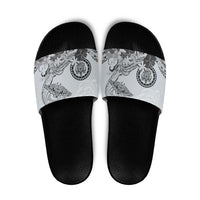 Polynesian Manta Ray Slide Sandals Gray Floral Turtle Tattoo - Polynesian Pride