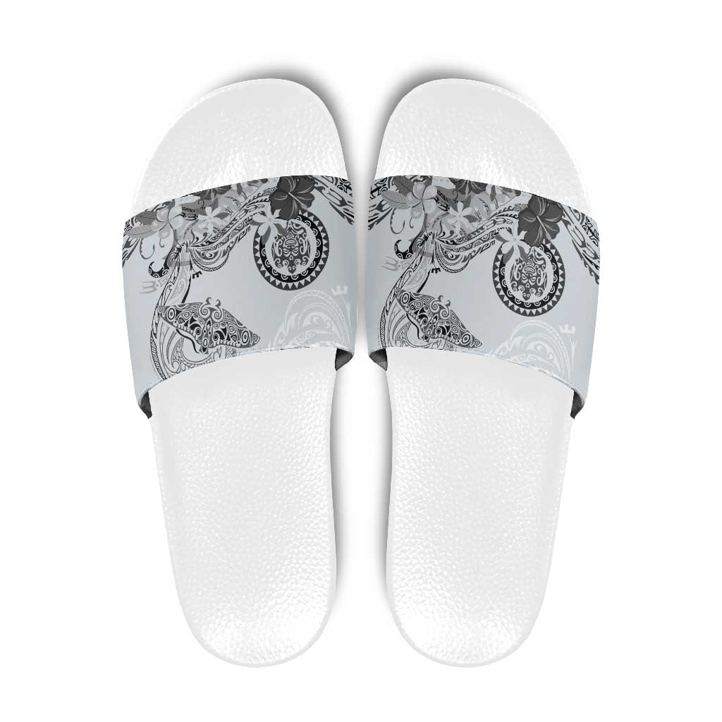 Polynesian Manta Ray Slide Sandals Gray Floral Turtle Tattoo - Polynesian Pride