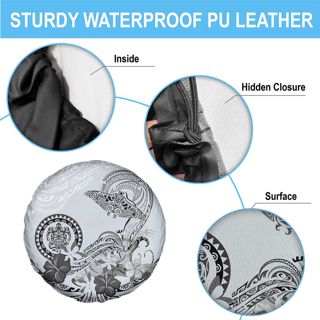 Polynesian Manta Ray Spare Tire Cover Gray Floral Turtle Tattoo - Polynesian Pride