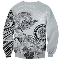 Polynesian Manta Ray Sweatshirt Gray Floral Turtle Tattoo - Polynesian Pride