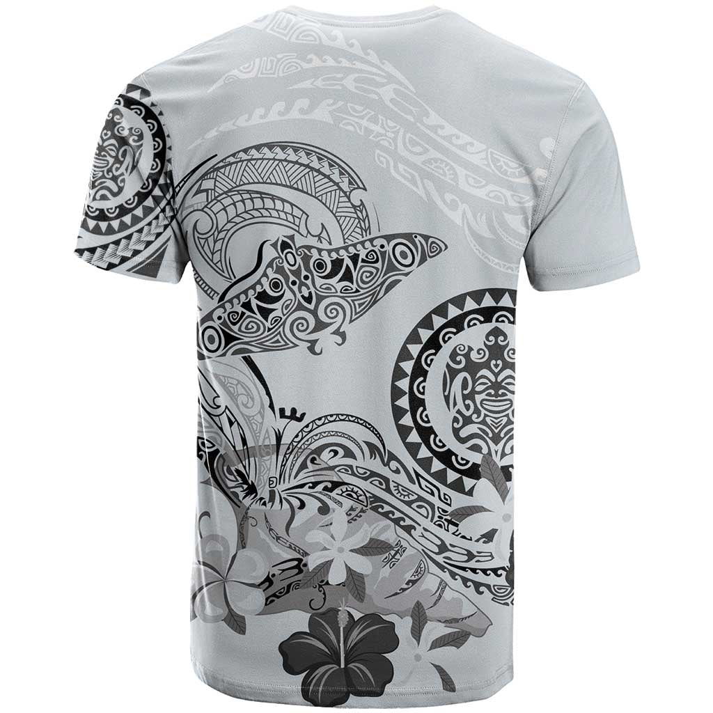 Polynesian Manta Ray T Shirt Gray Floral Turtle Tattoo - Polynesian Pride