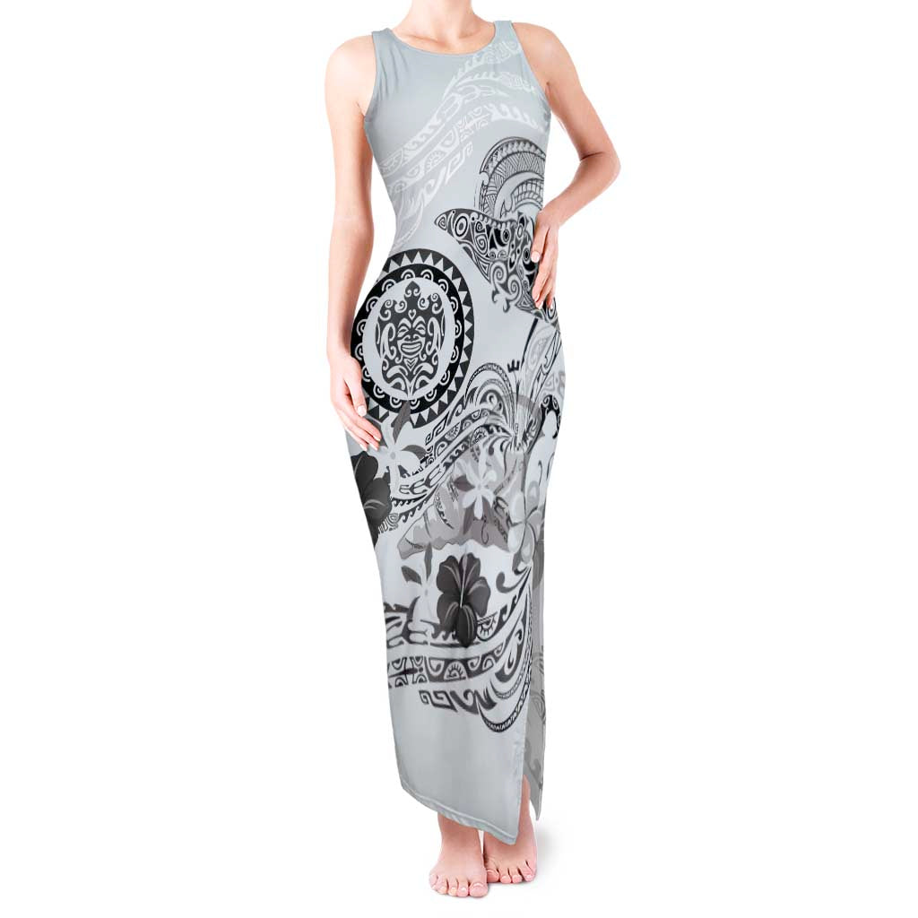 Polynesian Manta Ray Tank Maxi Dress Gray Floral Turtle Tattoo - Polynesian Pride