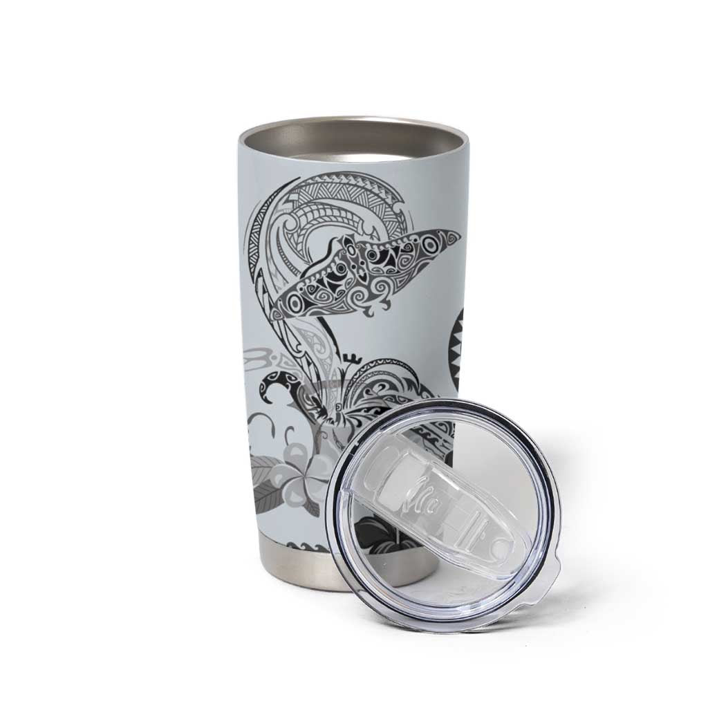 Polynesian Manta Ray Tumbler Cup Gray Floral Turtle Tattoo - Polynesian Pride