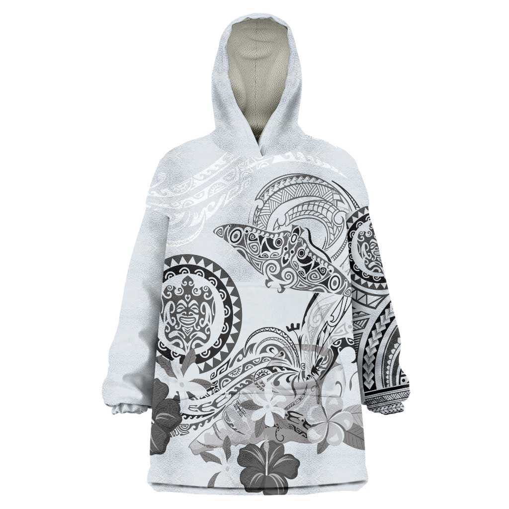 Polynesian Manta Ray Wearable Blanket Hoodie Gray Floral Turtle Tattoo LT9 One Size Gray - Polynesian Pride