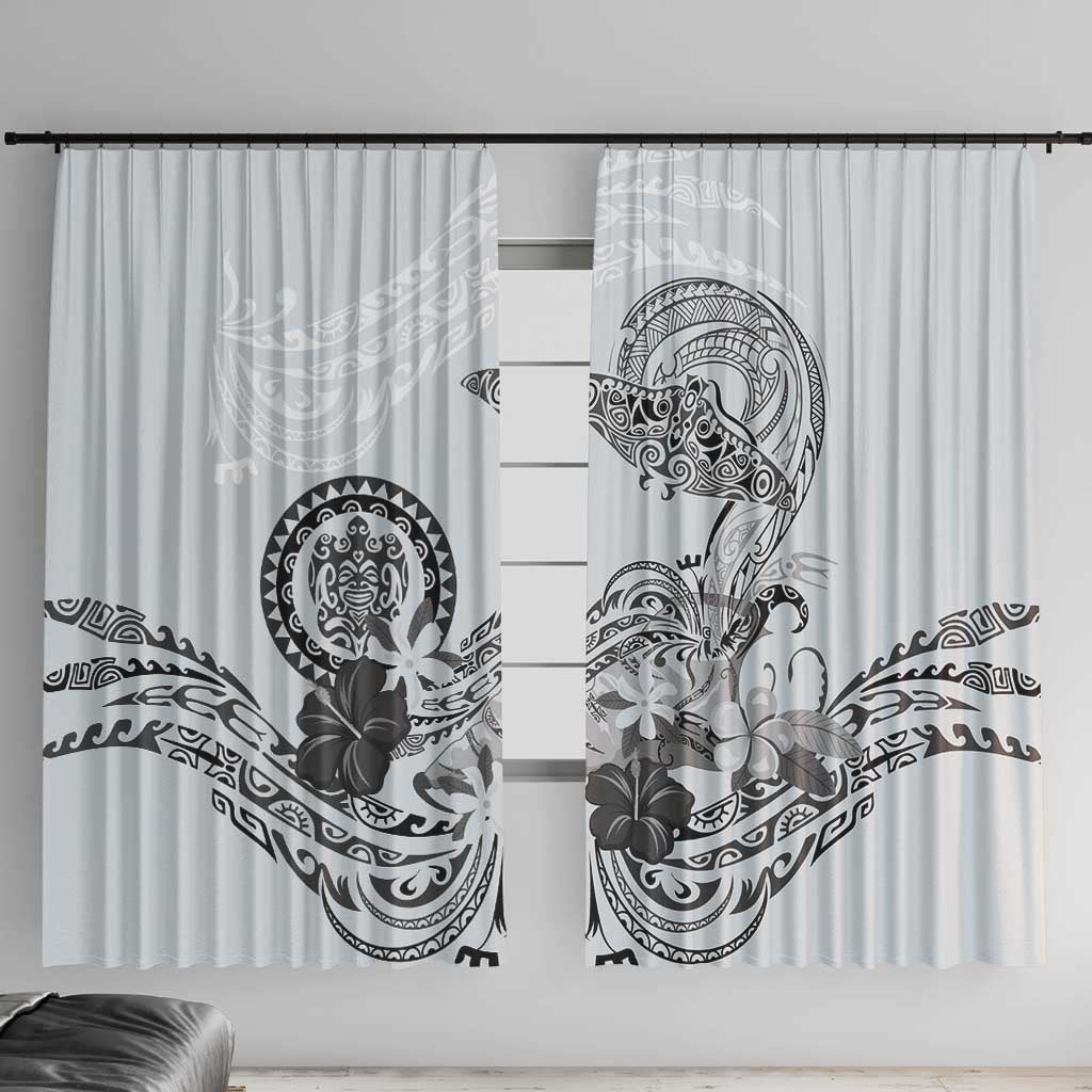 Polynesian Manta Ray Window Curtain Gray Floral Turtle Tattoo LT9 With Hooks Gray - Polynesian Pride