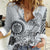 Polynesian Manta Ray Women Casual Shirt Gray Floral Turtle Tattoo - Polynesian Pride