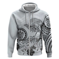 Polynesian Manta Ray Zip Hoodie Gray Floral Turtle Tattoo - Polynesian Pride