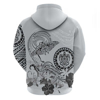 Polynesian Manta Ray Zip Hoodie Gray Floral Turtle Tattoo - Polynesian Pride