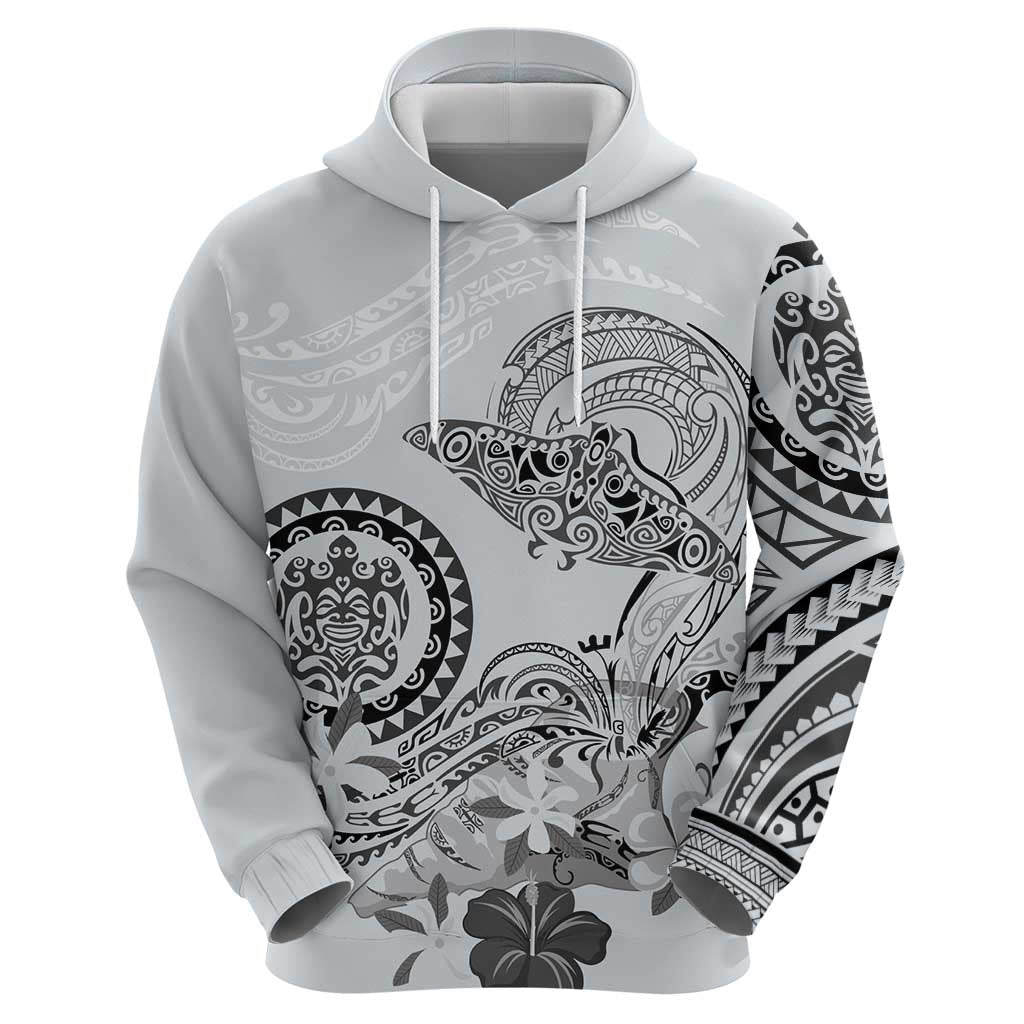 Polynesian Manta Ray Zip Hoodie Gray Floral Turtle Tattoo - Polynesian Pride