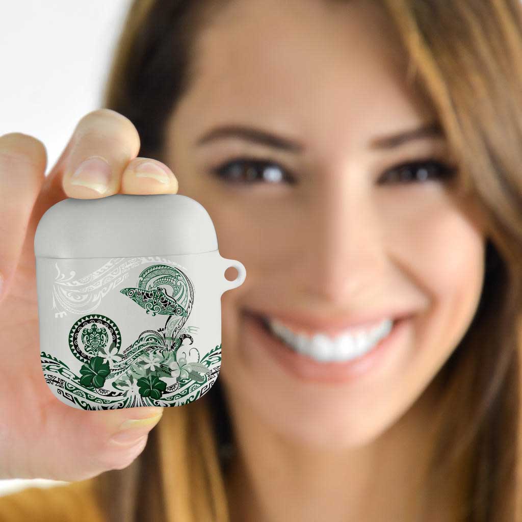 Polynesian Manta Ray AirPods Case Green Floral Turtle Tattoo - Polynesian Pride