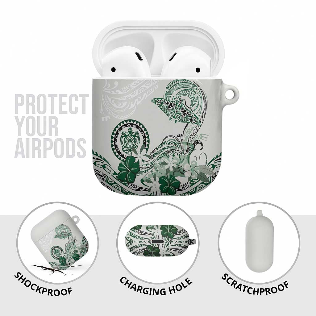 Polynesian Manta Ray AirPods Case Green Floral Turtle Tattoo - Polynesian Pride