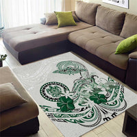 Polynesian Manta Ray Area Rug Green Floral Turtle Tattoo - Polynesian Pride