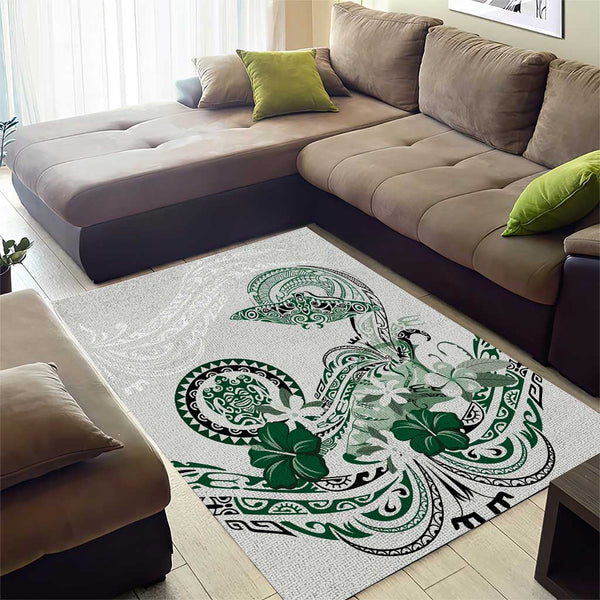 Polynesian Manta Ray Area Rug Green Floral Turtle Tattoo LT9