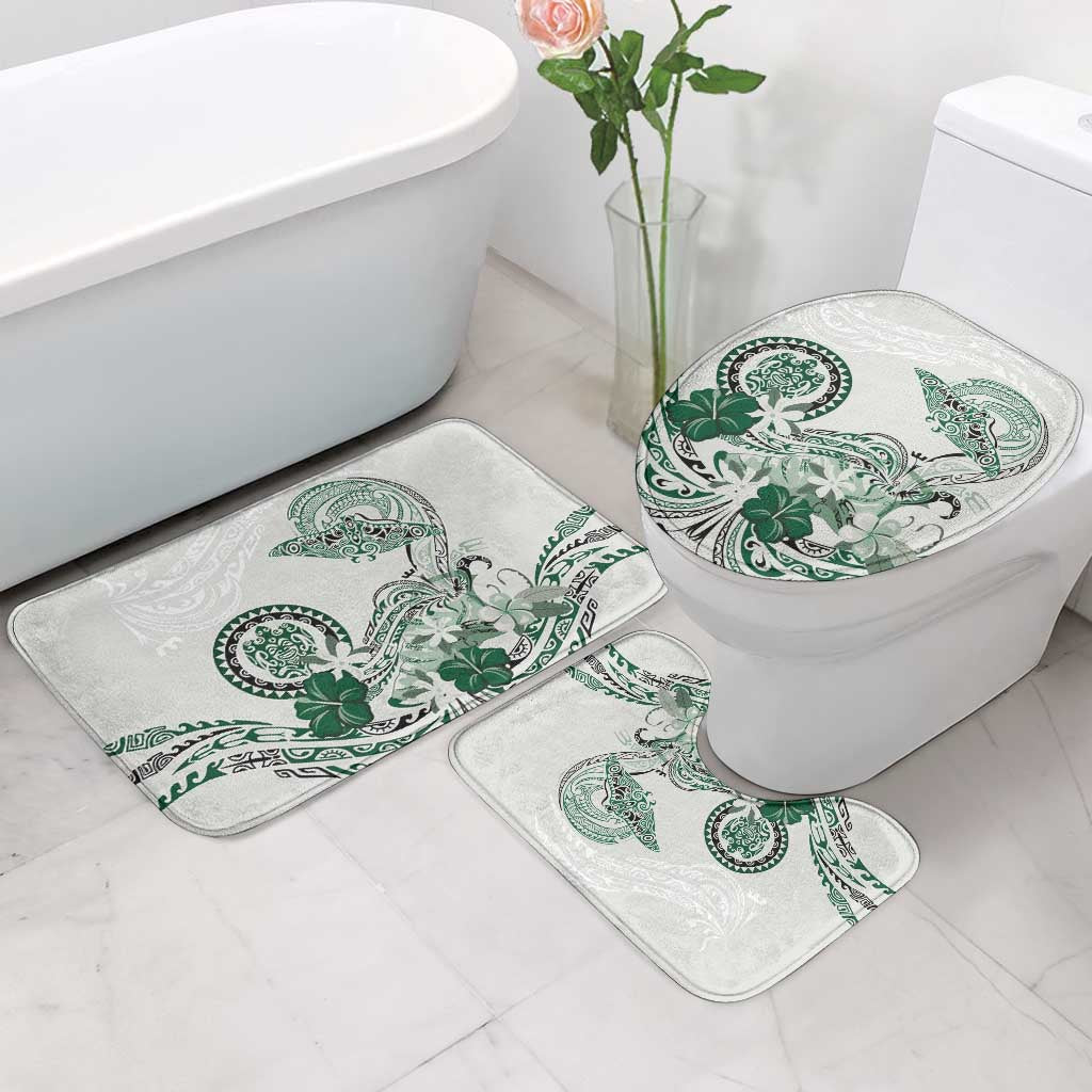 Polynesian Manta Ray Bathroom Set Green Floral Turtle Tattoo - Polynesian Pride