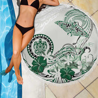 Polynesian Manta Ray Beach Blanket Green Floral Turtle Tattoo - Polynesian Pride
