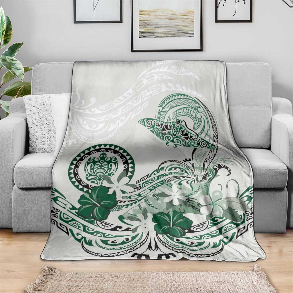 Polynesian Manta Ray Blanket Green Floral Turtle Tattoo - Polynesian Pride