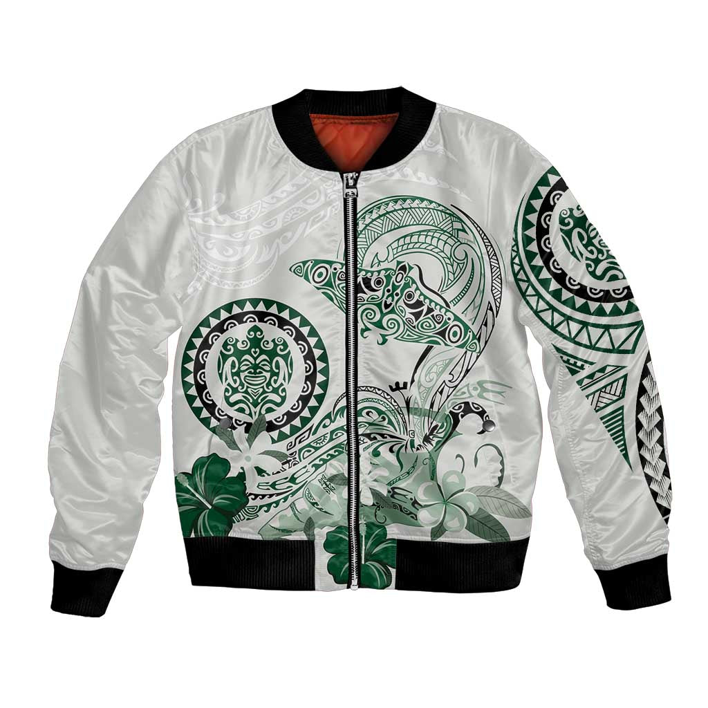 Polynesian Manta Ray Bomber Jacket Green Floral Turtle Tattoo LT9 Unisex Green - Polynesian Pride