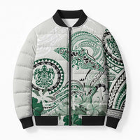 Polynesian Manta Ray Bomber Puffer Jacket Green Floral Turtle Tattoo - Polynesian Pride