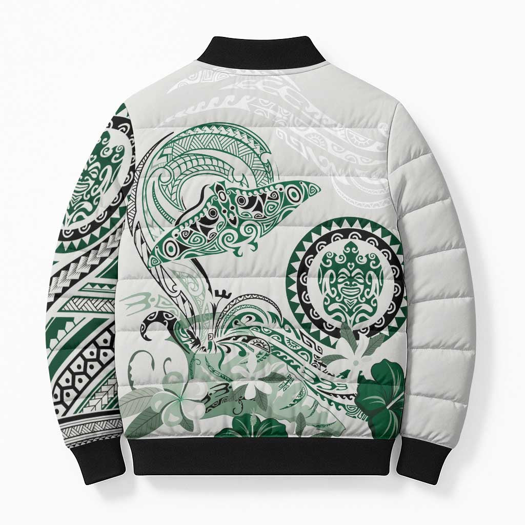 Polynesian Manta Ray Bomber Puffer Jacket Green Floral Turtle Tattoo - Polynesian Pride