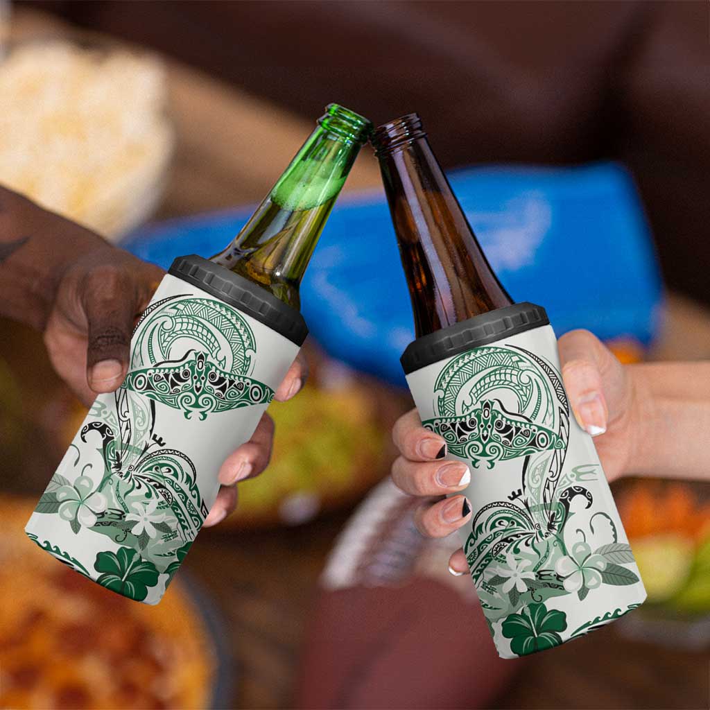 Polynesian Manta Ray 4 in 1 Can Cooler Tumbler Green Floral Turtle Tattoo - Polynesian Pride