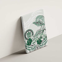 Polynesian Manta Ray Canvas Wall Art Green Floral Turtle Tattoo - Polynesian Pride