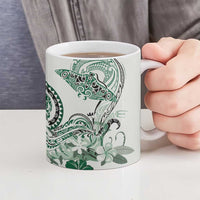 Polynesian Manta Ray Ceramic Mug Green Floral Turtle Tattoo - Polynesian Pride
