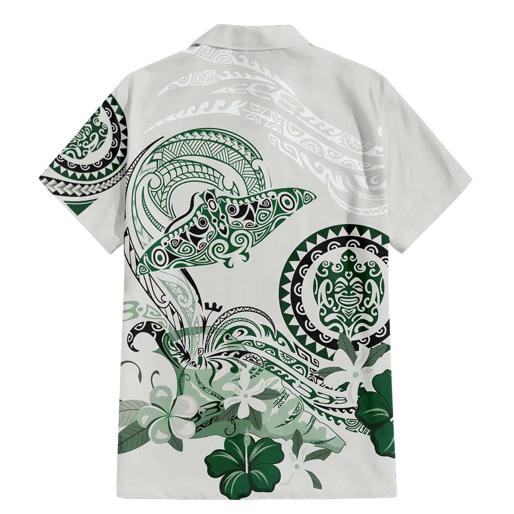 Polynesian Manta Ray Family Matching Mermaid Dress and Hawaiian Shirt Green Floral Turtle Tattoo - Polynesian Pride