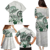 Polynesian Manta Ray Family Matching Puletasi and Hawaiian Shirt Green Floral Turtle Tattoo - Polynesian Pride