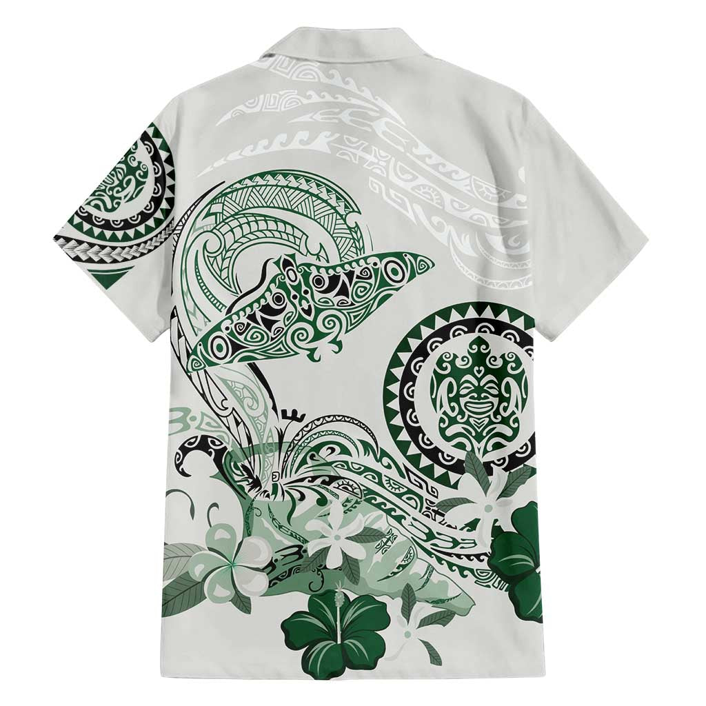 Polynesian Manta Ray Family Matching Puletasi and Hawaiian Shirt Green Floral Turtle Tattoo - Polynesian Pride