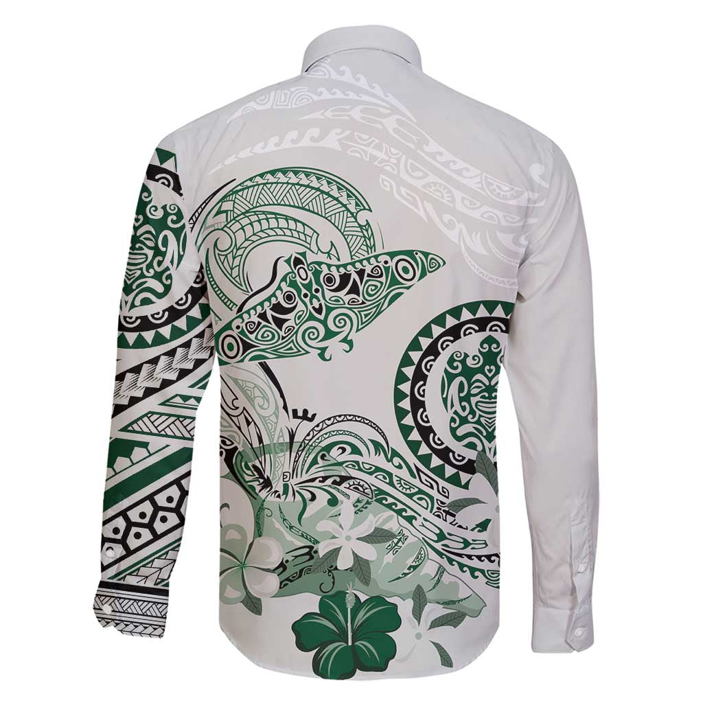 Polynesian Manta Ray Family Matching Puletasi and Hawaiian Shirt Green Floral Turtle Tattoo - Polynesian Pride