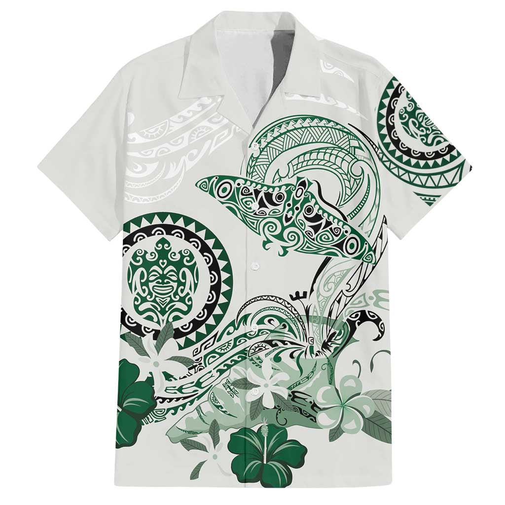 Polynesian Manta Ray Family Matching Summer Maxi Dress and Hawaiian Shirt Green Floral Turtle Tattoo - Polynesian Pride