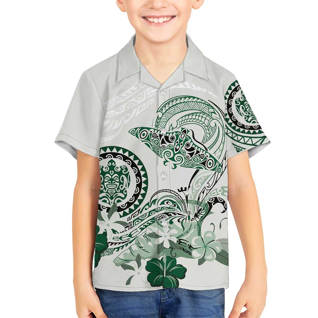 Polynesian Manta Ray Family Matching Summer Maxi Dress and Hawaiian Shirt Green Floral Turtle Tattoo - Polynesian Pride