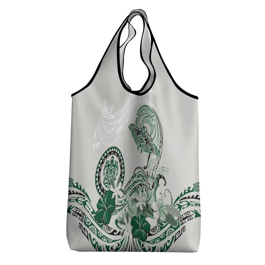 Polynesian Manta Ray Grocery Bag Green Floral Turtle Tattoo - Polynesian Pride