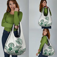 Polynesian Manta Ray Grocery Bag Green Floral Turtle Tattoo - Polynesian Pride