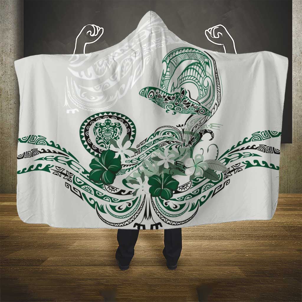 Polynesian Manta Ray Hooded Blanket Green Floral Turtle Tattoo - Polynesian Pride