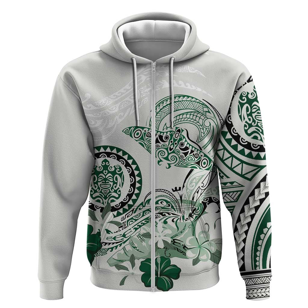 Polynesian Manta Ray Hoodie Green Floral Turtle Tattoo - Polynesian Pride